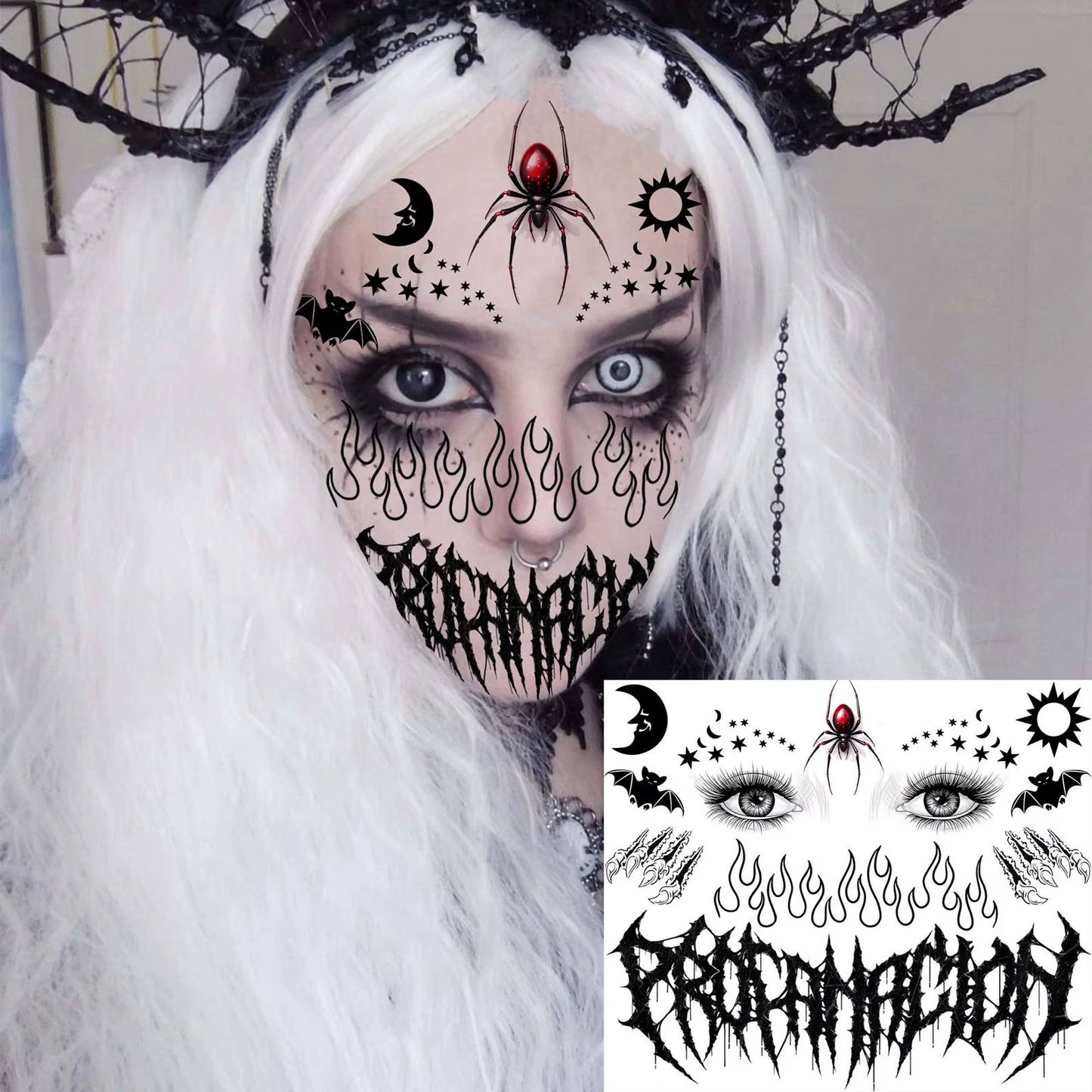 Set de 4 Tatuajes Temporales de Cara Aterradora